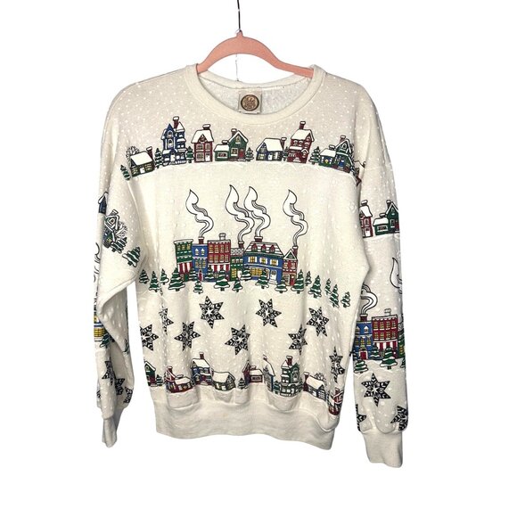 Vintage puff paint Picket And Post  Holiday Sweater Small/Med - Picture 1 of 9